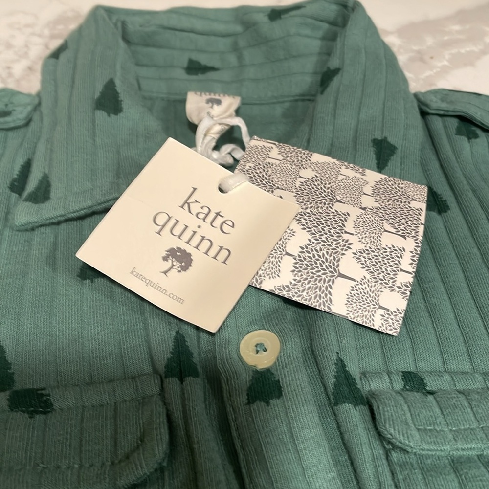 Kate Quinn Kids Green Tree Button up Collar Pocket Shirt 6 - Picture 6 of 10